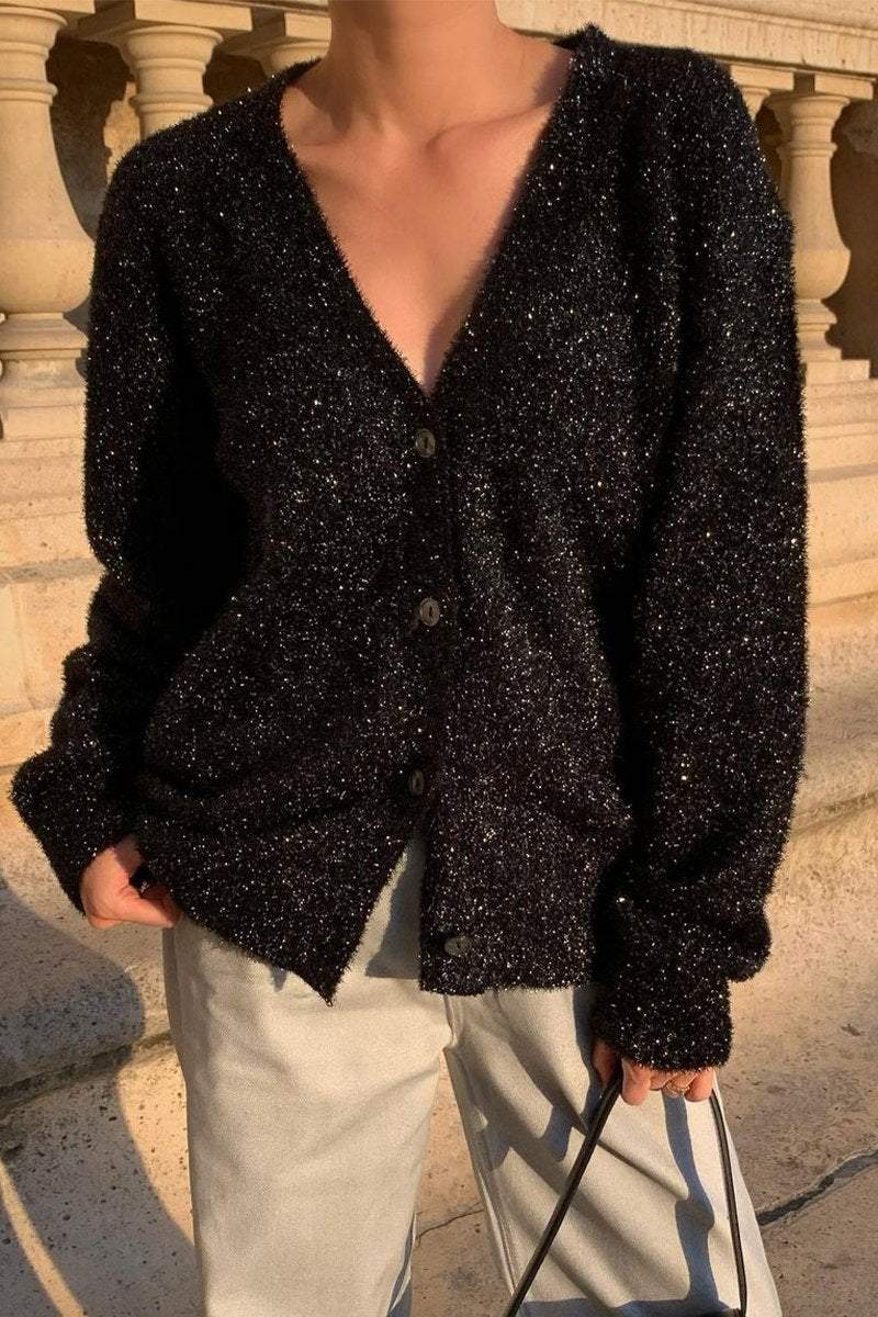 Women's Casual V-neck Sequined Cardigan Top