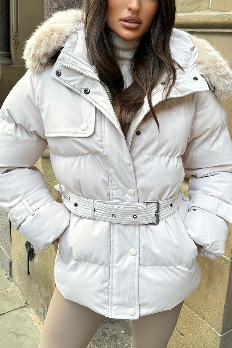 Women's casual faux fur hooded short cotton coat