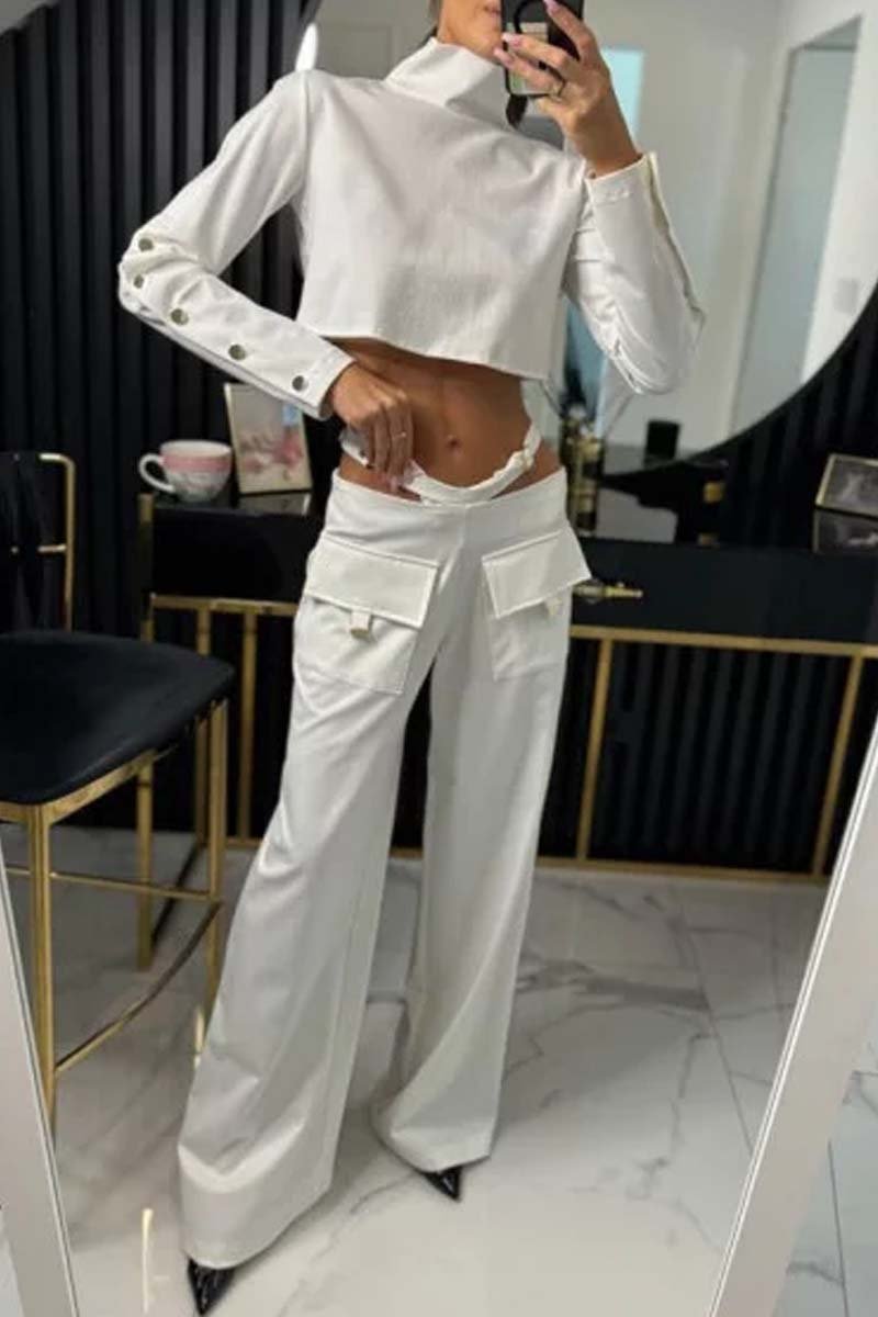 Women's Stylish Buttoned Top and Wide Leg Pants Set