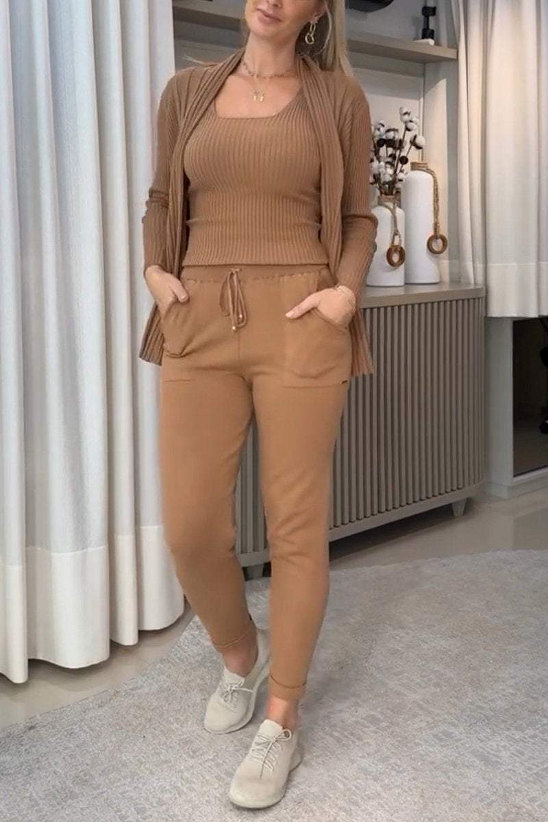 Women's Casual Square-neck Solid Color Three-piece Suit