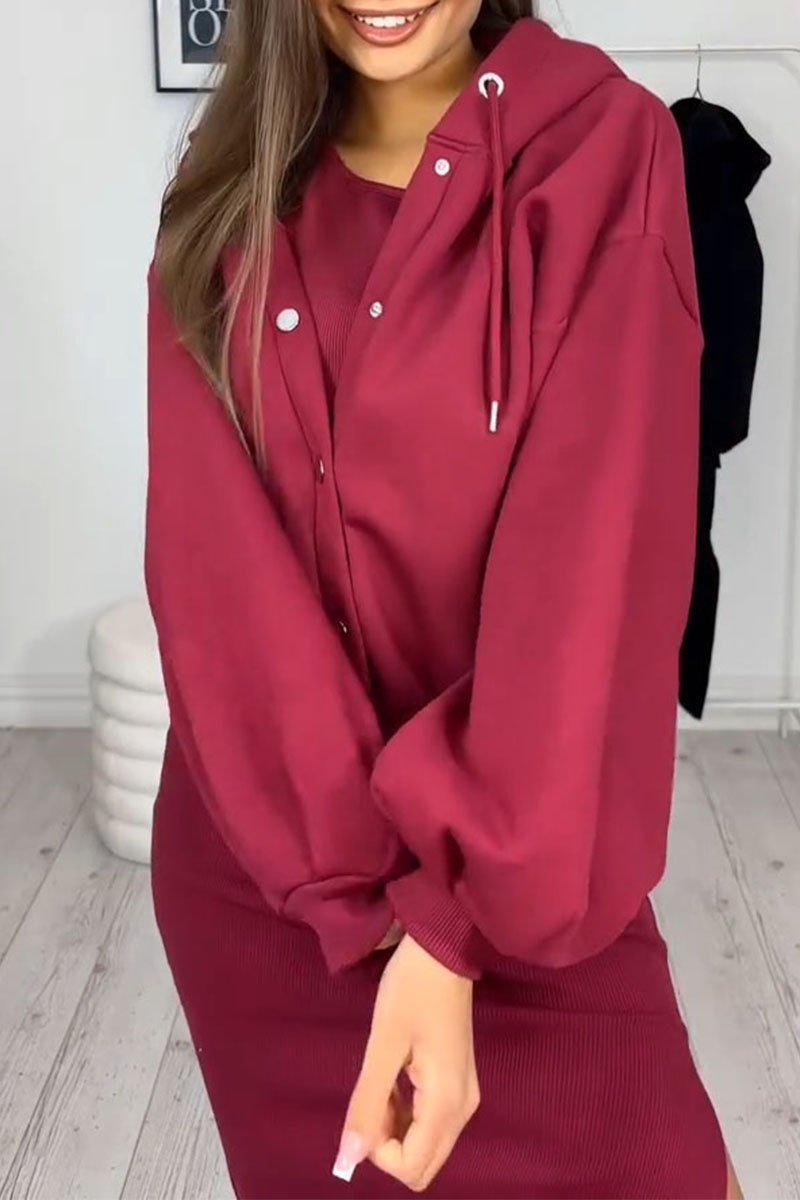 Women's Solid Color Hoodies and DressTwo-piece Set