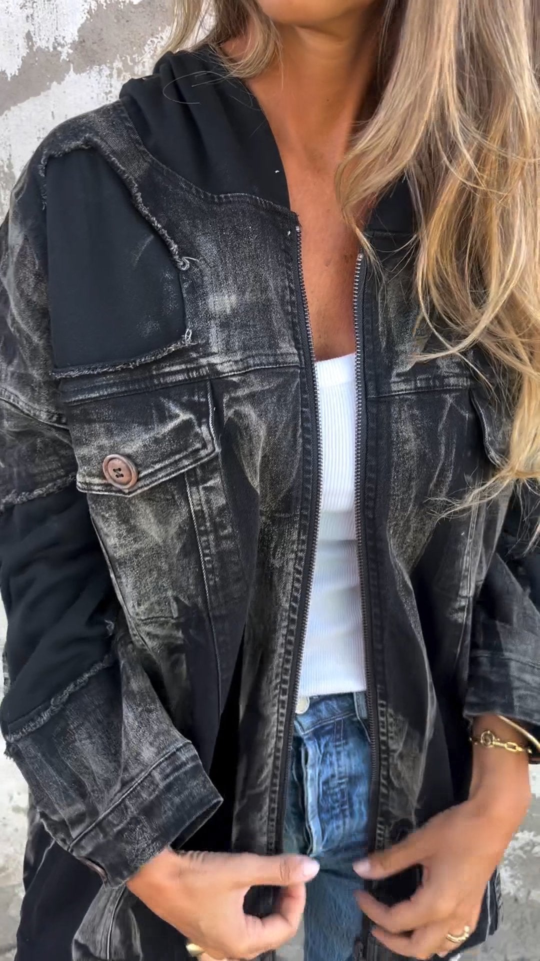 Hooded Zipped Denim Jacket