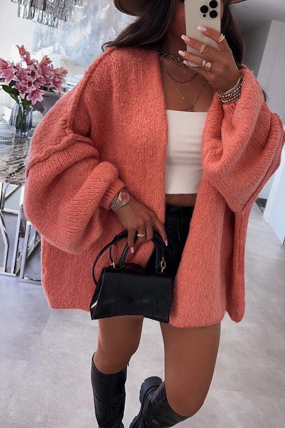 Women's Solid Color Knitted Sweater Coat