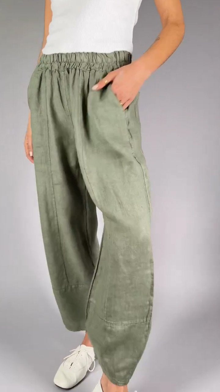 Women's Casual Solid Color Cotton and Linen Trousers