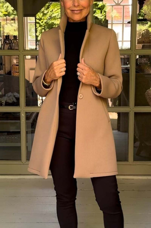 Women's casual solid color lapel woolen jacket