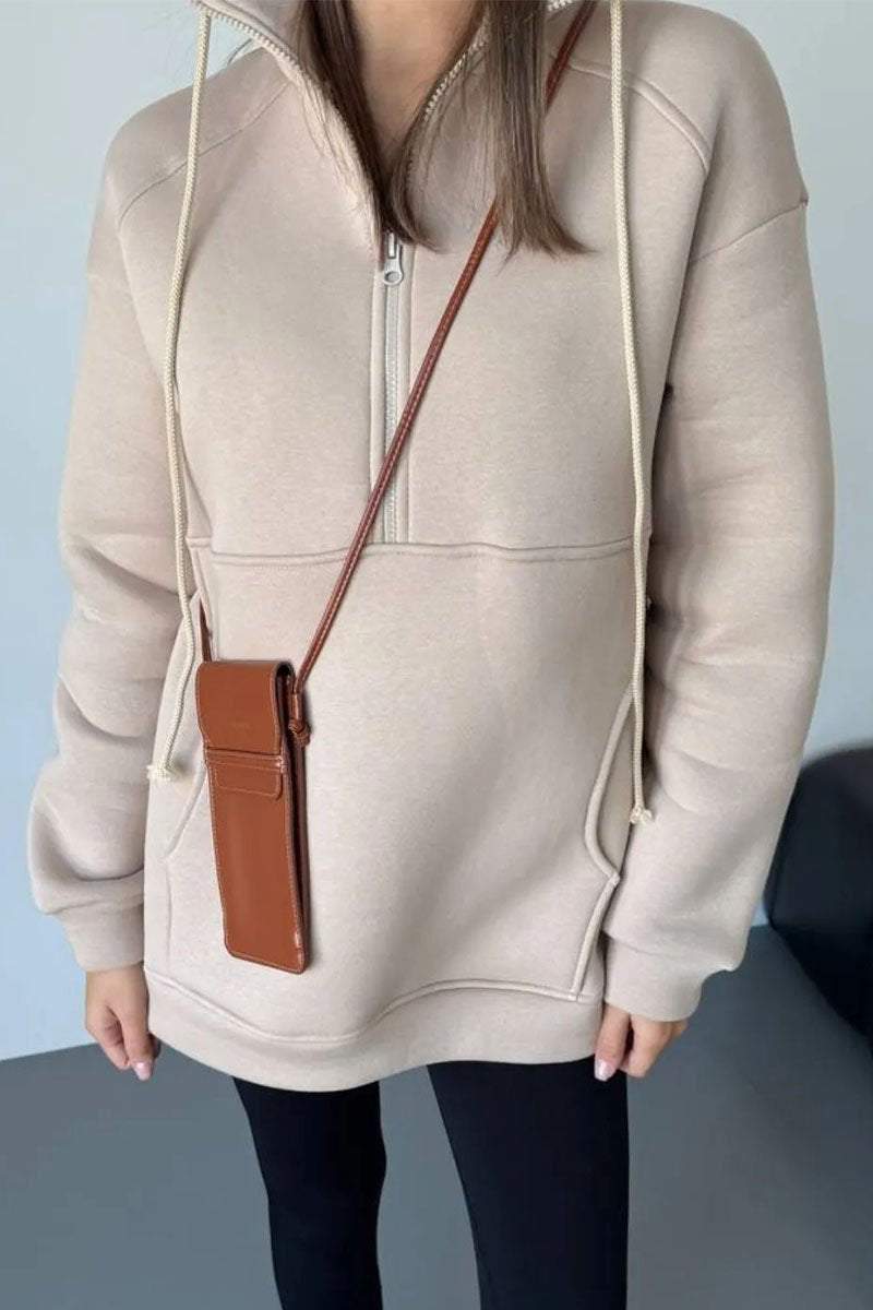 Women's Casual Zip Neck Solid Color Sweatshirt