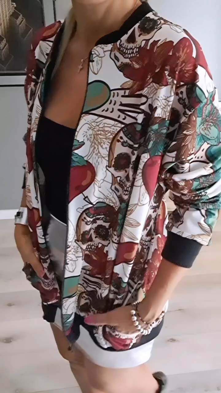 Women's Halloween Casual Skull Print Jacket