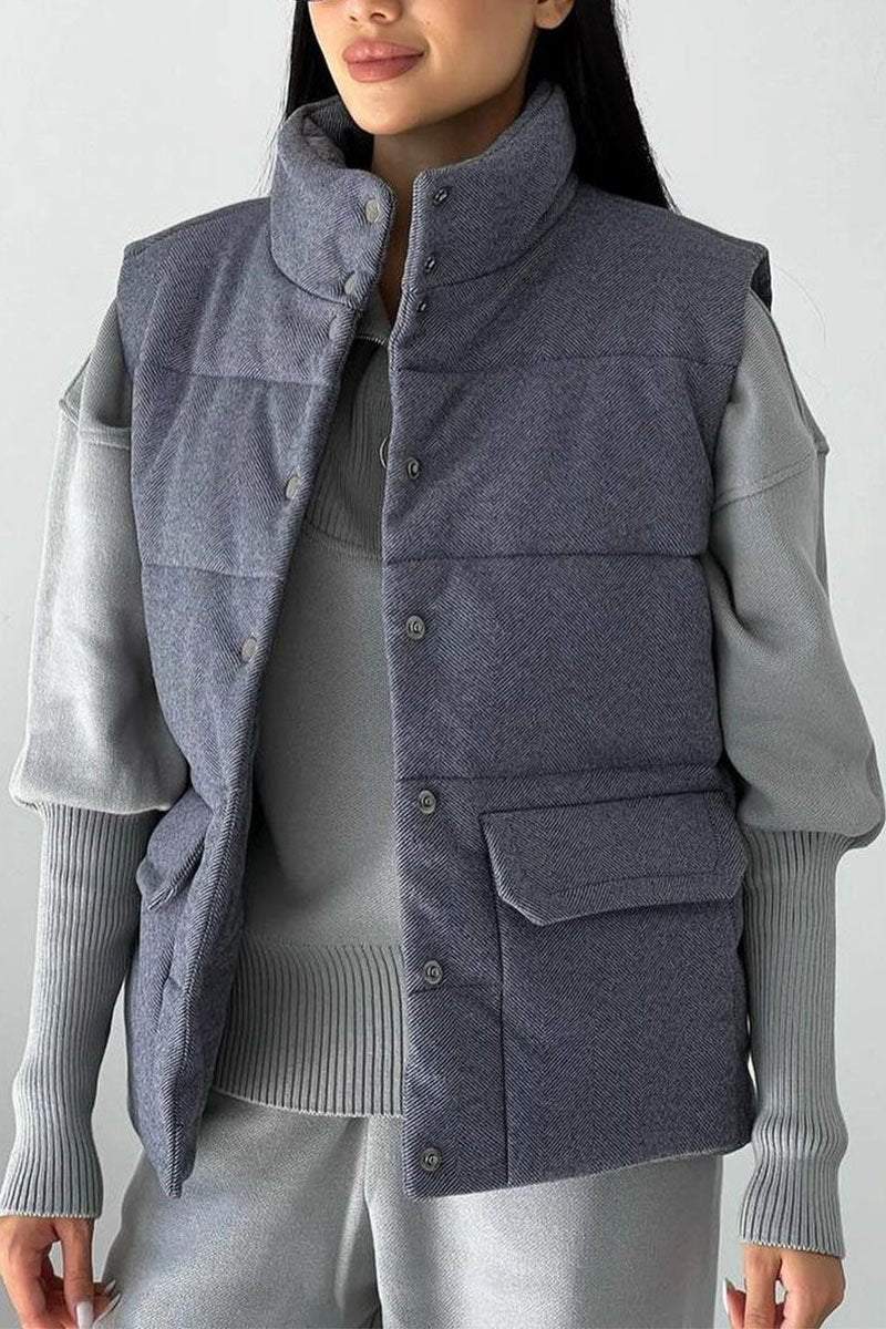 Casual Solid Color Sleeveless Pocket Jacket