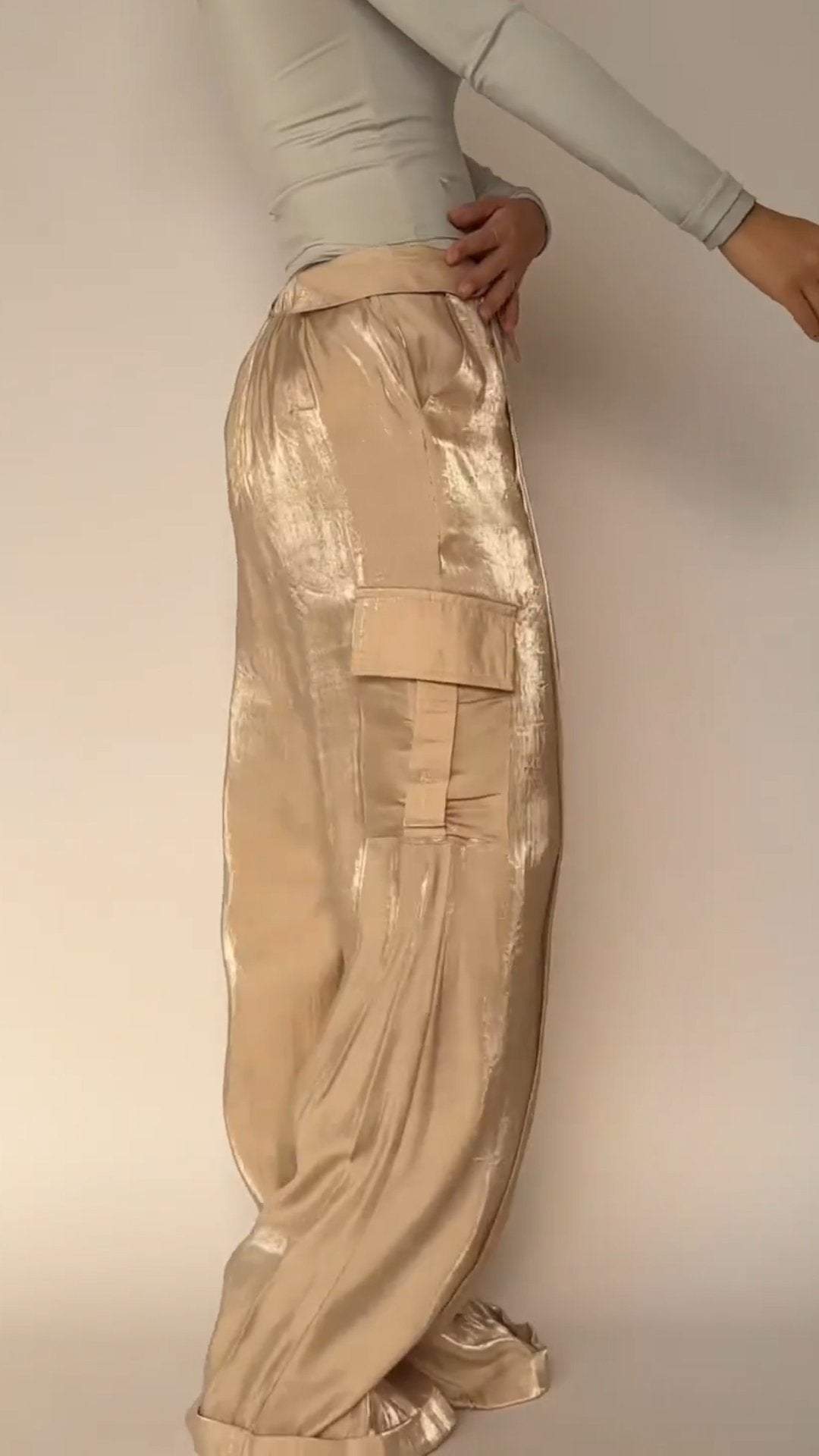 Double-pocket Satin Floor-length Trousers