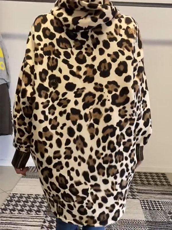 Women's Leopard Print Long Sleeve Hooded Sweatshirt