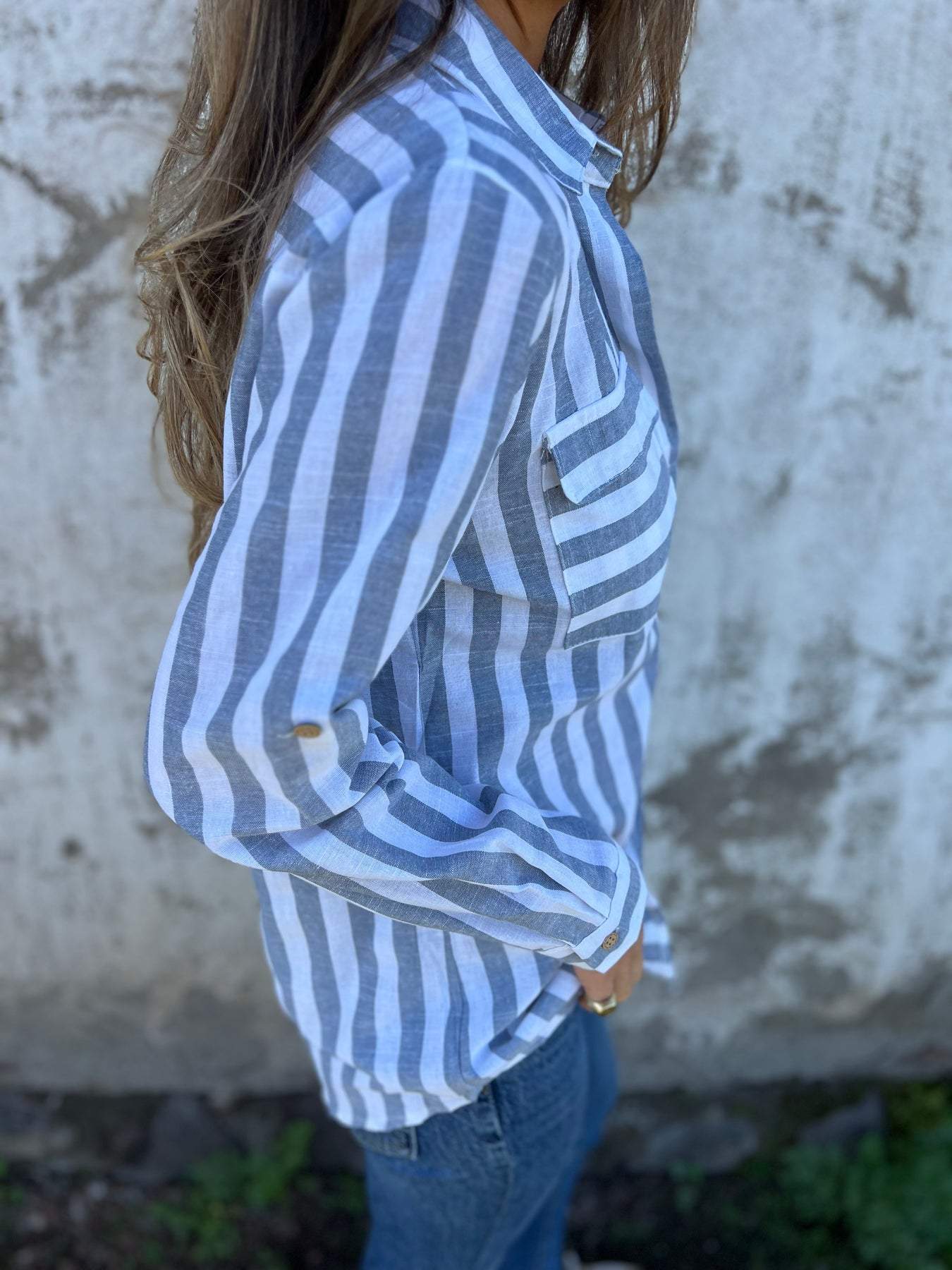 Women's Lapel Long Sleeve Striped Casual Shirt