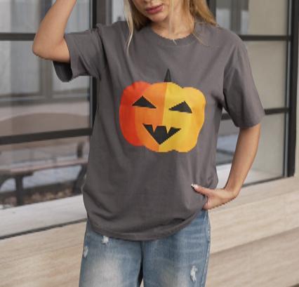 Women's Round Neck Short Sleeve Halloween Print Casual T-shirt