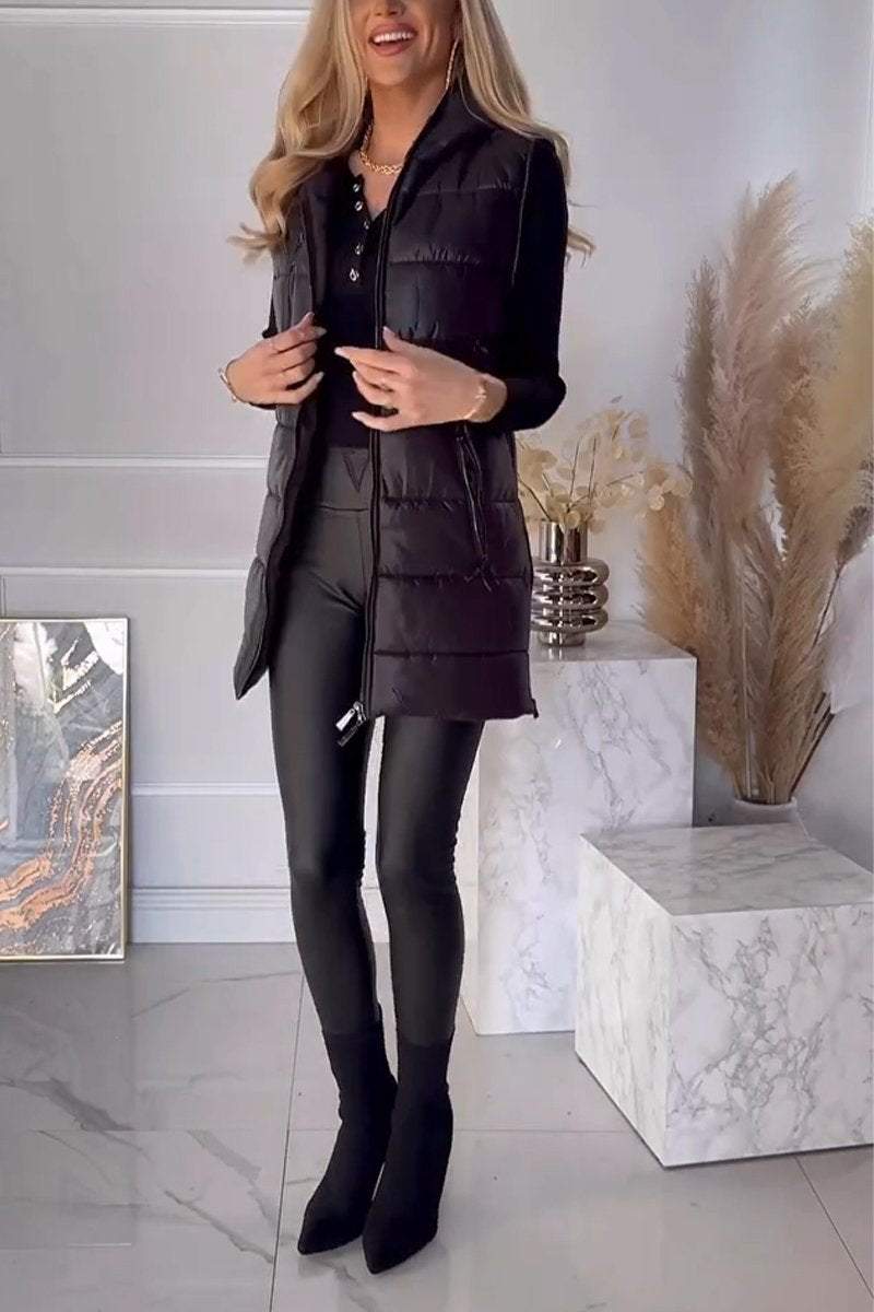 Women's Casual Hooded Solid Color Vest Cotton Jacket