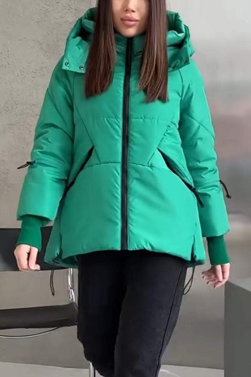 Solid Color Hooded Long Sleeve Coat