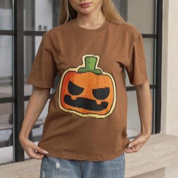 Women's Round Neck Short Sleeve Halloween Print Casual T-shirt