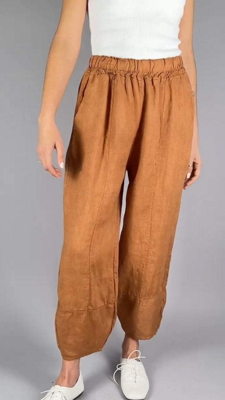 Women's Casual Solid Color Cotton and Linen Trousers