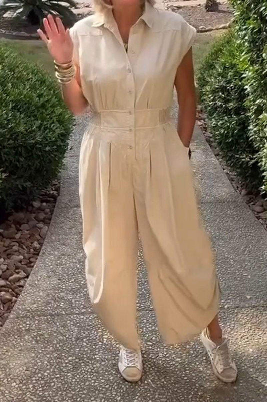 Women's casual loose side drawstring nine-point jumpsuit