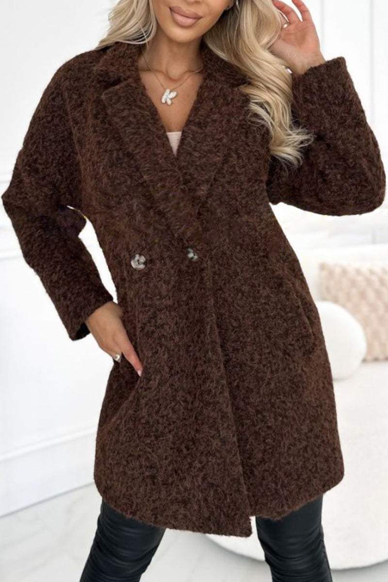 Women's Lapel Long Sleeve Casual Woolen Coat