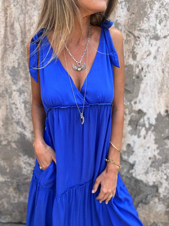 Blue Deep V-neck Dress