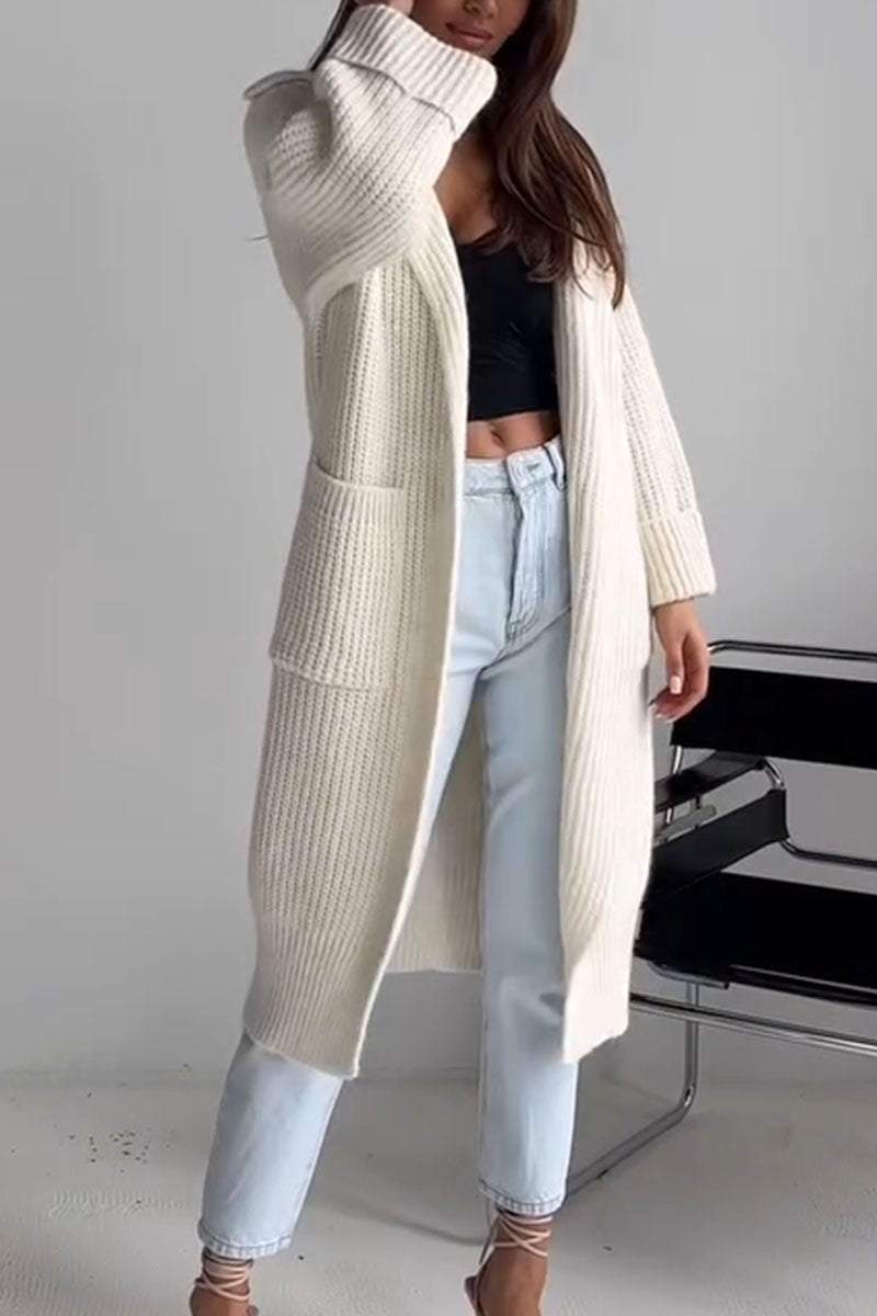 Solid Color Long Sleeve Sweater Long Coat