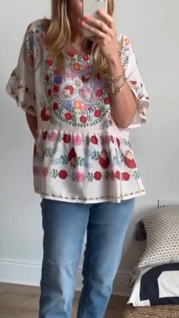 Women's Casual Floral Print Short Sleeve Top