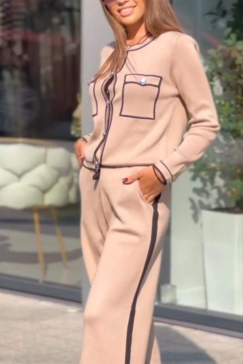 Women's Casual Round Neck Single Breasted Two Piece Suit