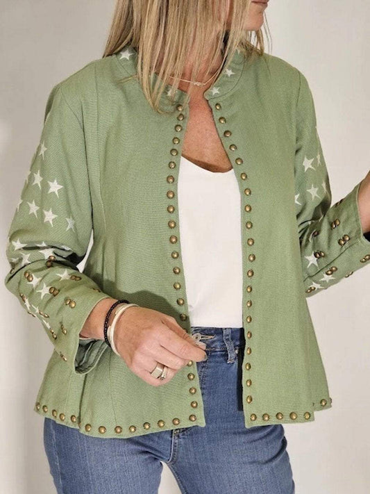 Women's Vintage Studded Star Eagle Print Jacket