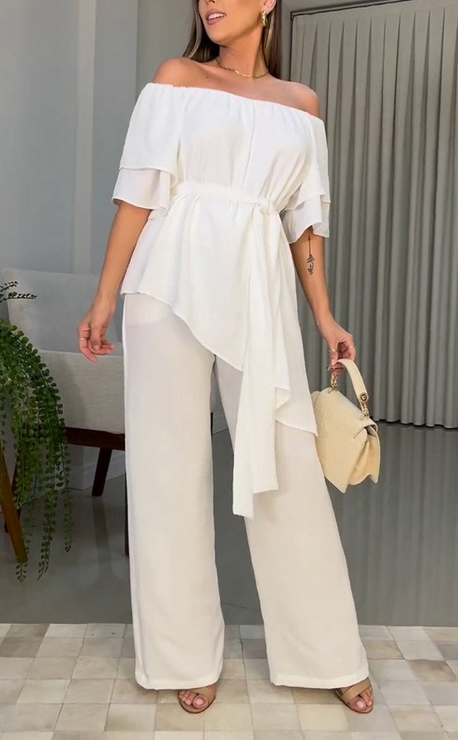 One-shoulder Top and Leggings Trousers Two-piece Suit