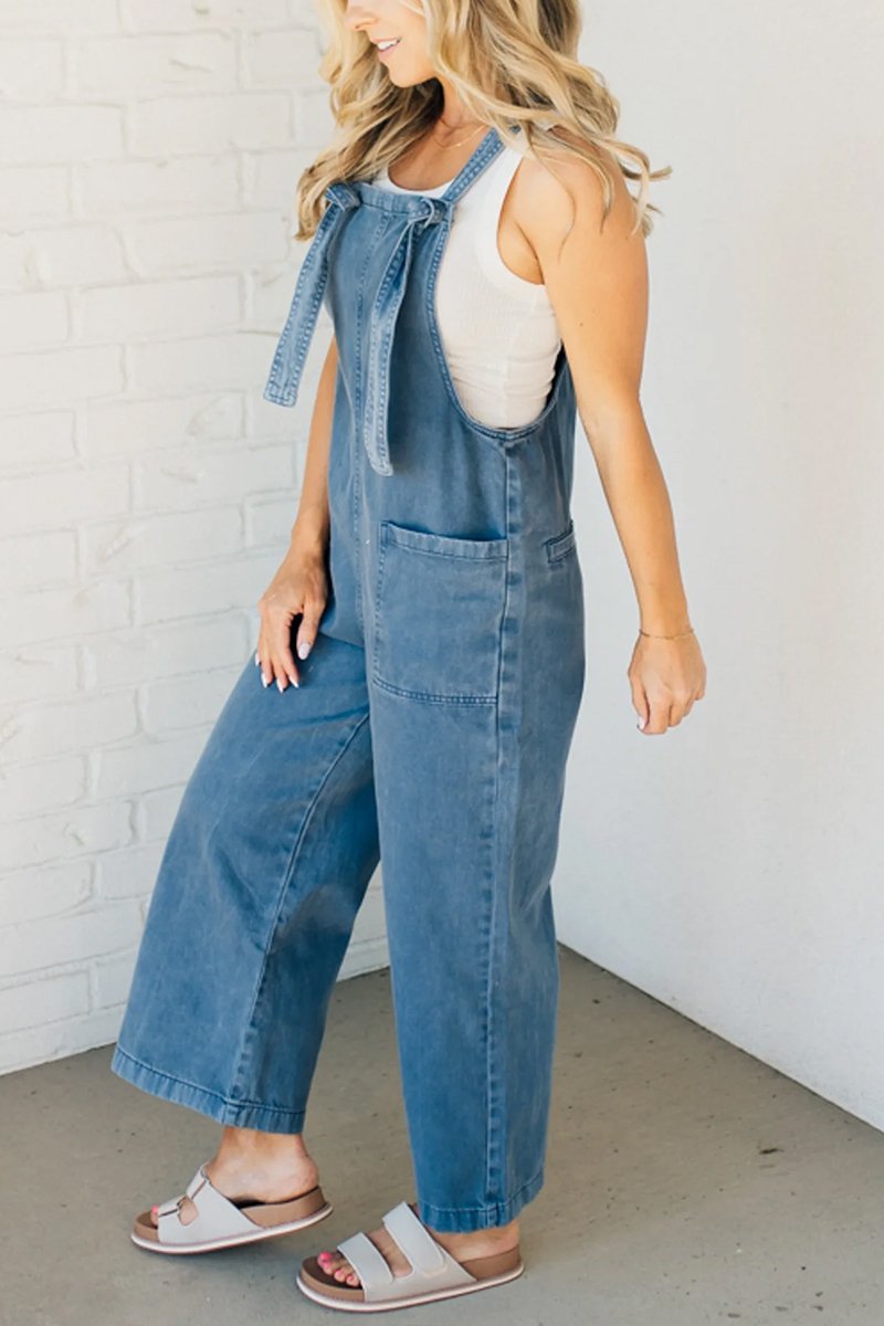 Women's Solid Color Knotted Overalls