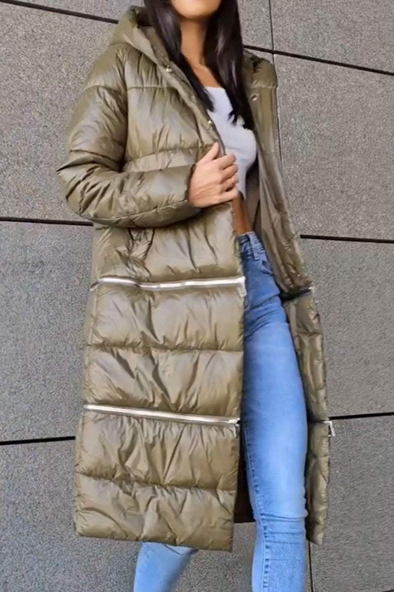 Women's Solid Color Long Zipper Patchwork Coat