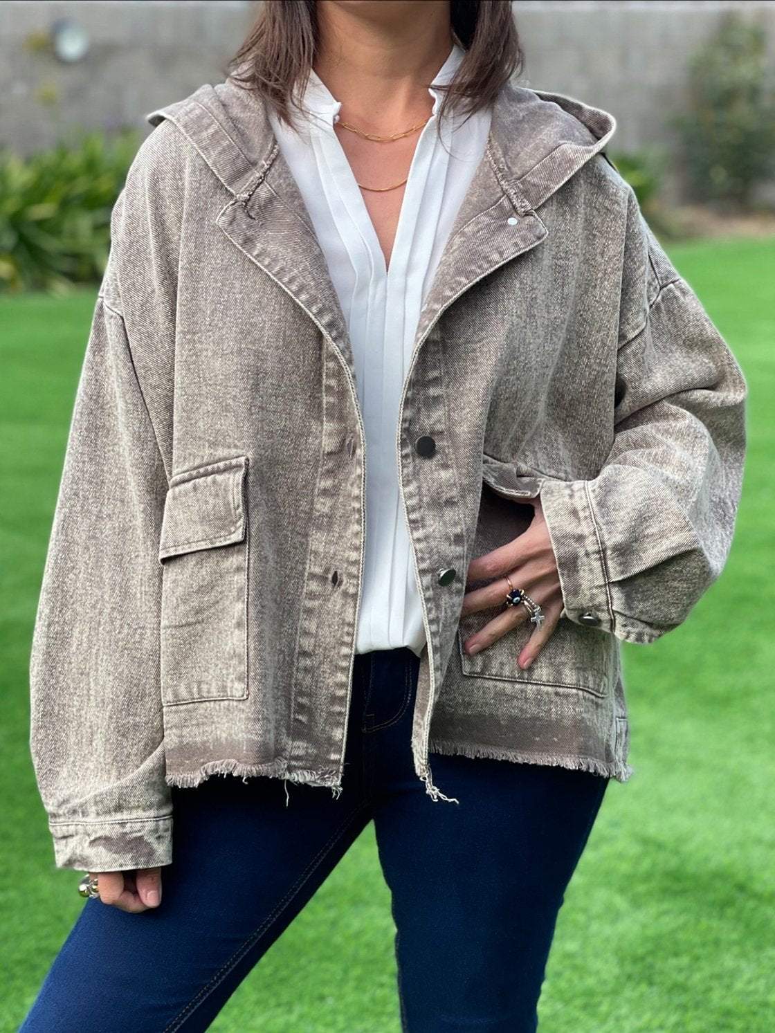 Women's Washed Denim Hooded Jacket