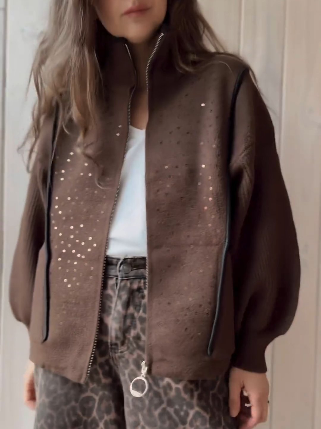 Women's Casual Pocket Sequined Knit Jacket