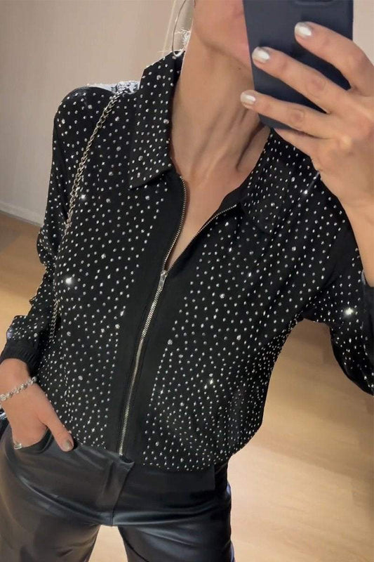 Women's Casual Lapel Rhinestone Shirt