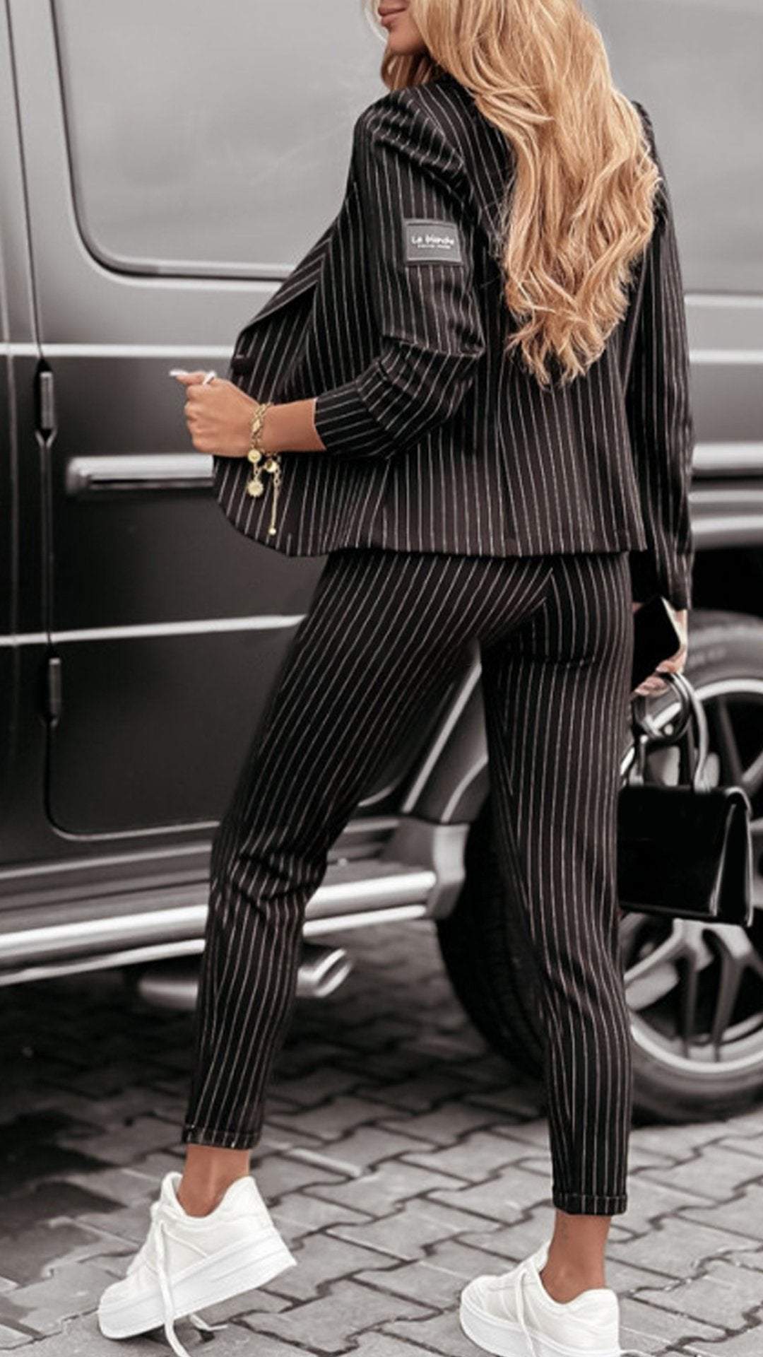 Women's Lapel Long Sleeve Striped Casual Suit