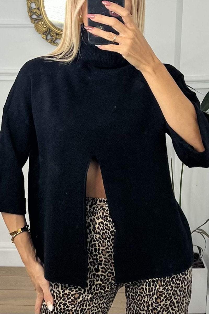 Women's Casual High Collar Side Open Sweater