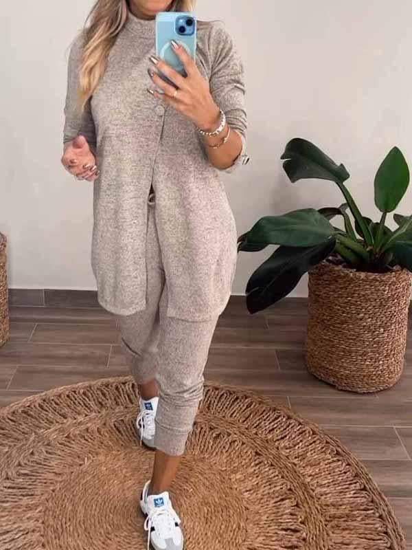 Women's Round Neck Solid Color Two Piece Suit