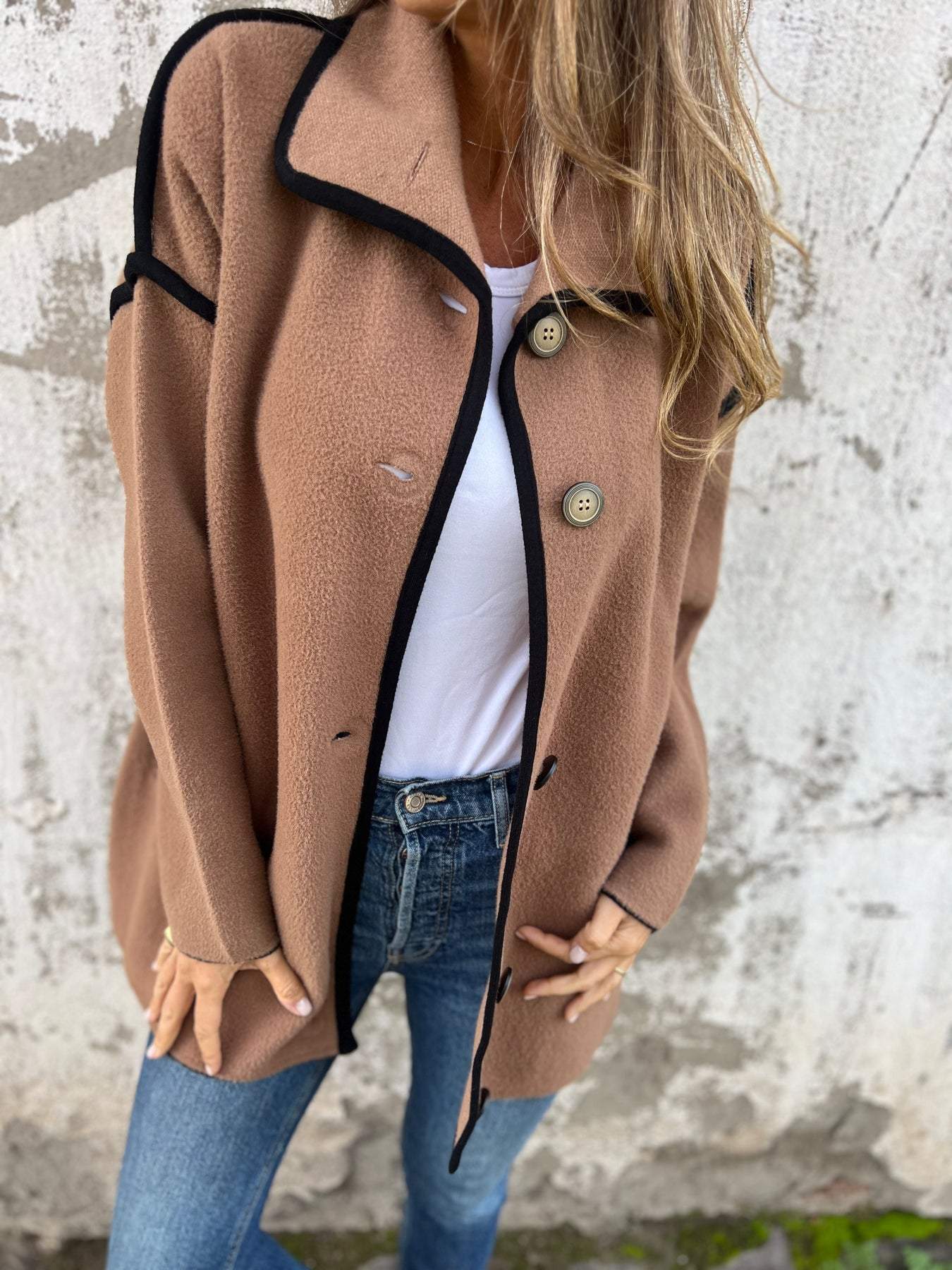 Women's Lapel Woolen Long Sleeve Coat