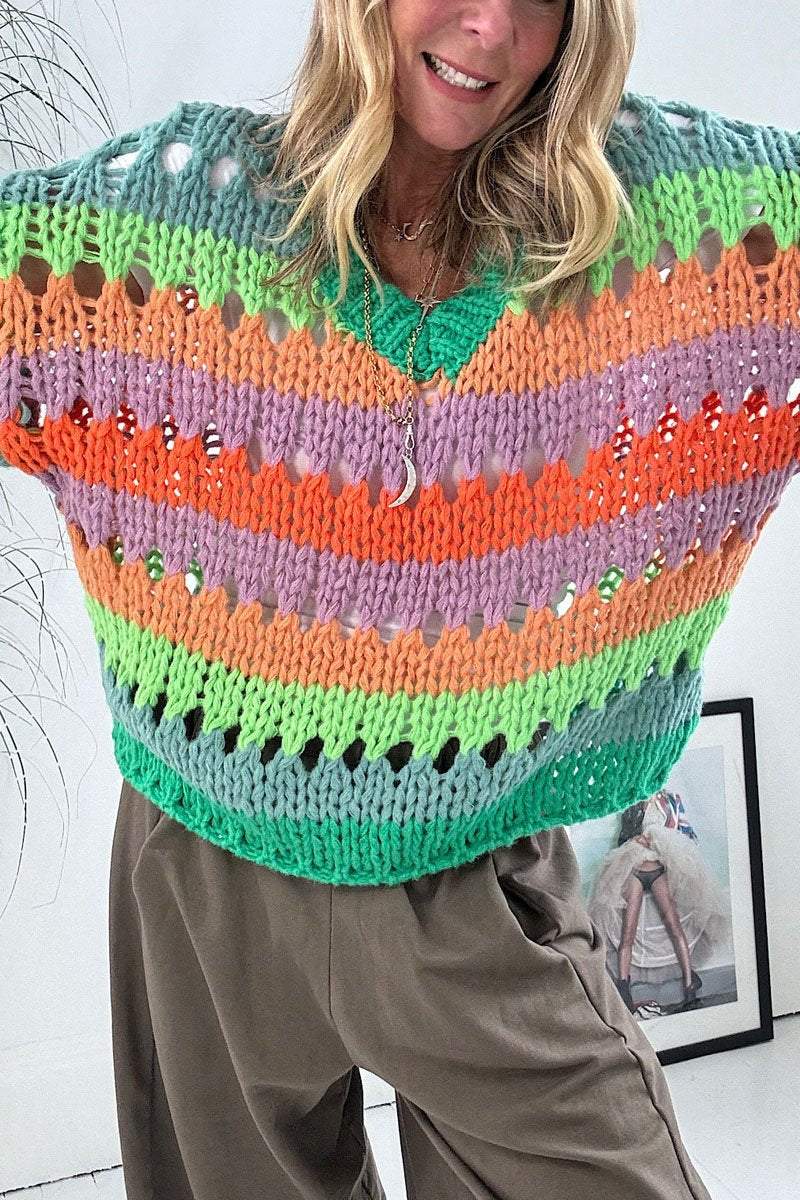 Women's Casual Colorful Hollow Sweater