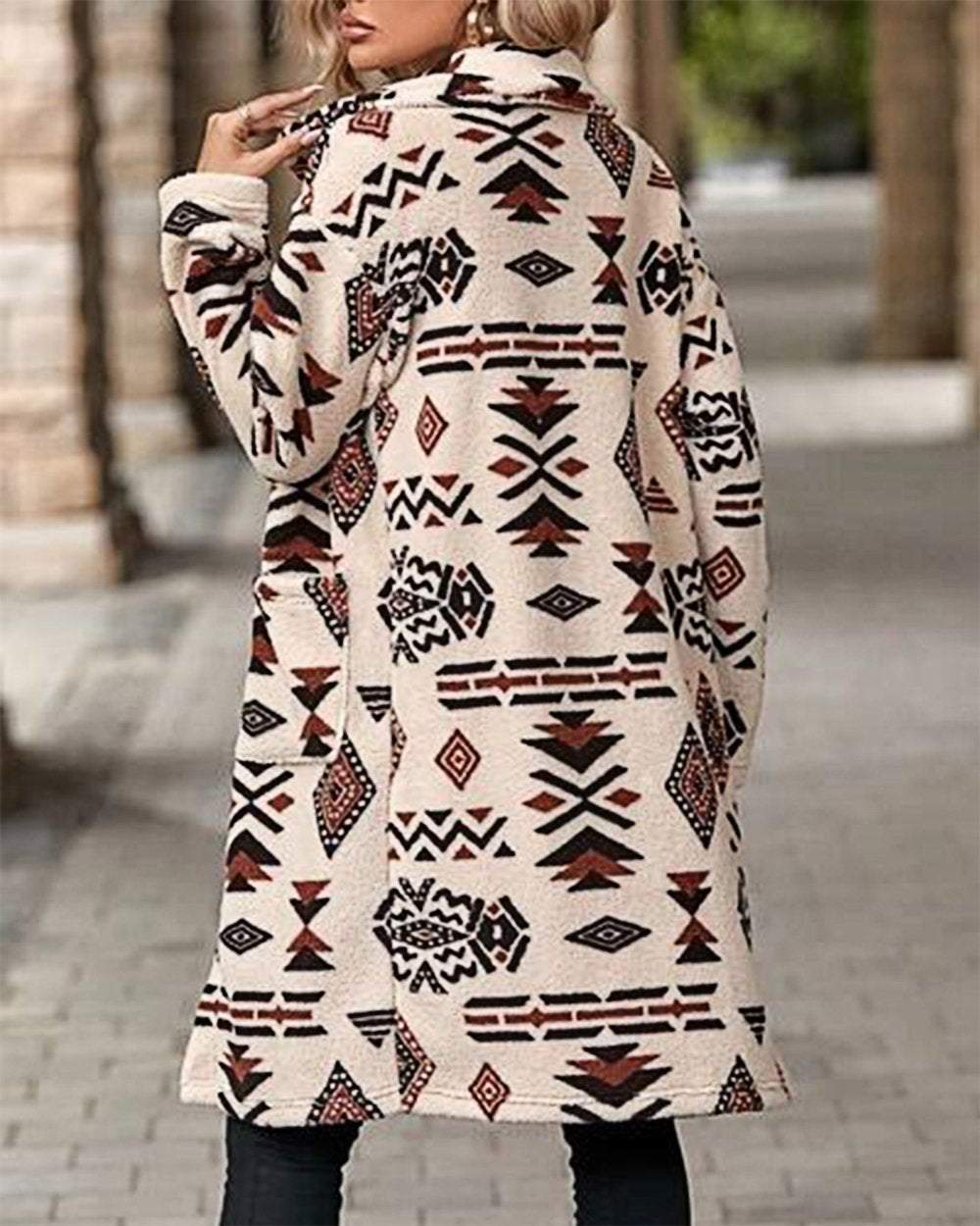 Women's Western Retro Print Long Sleeve Coat