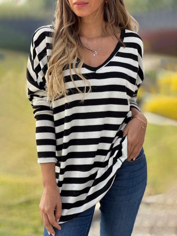 Women's Striped Patchwork Irregular Long Sleeves