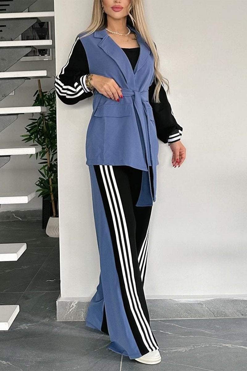 Women's Casual Contrast Color Splicing Web Pants Suit