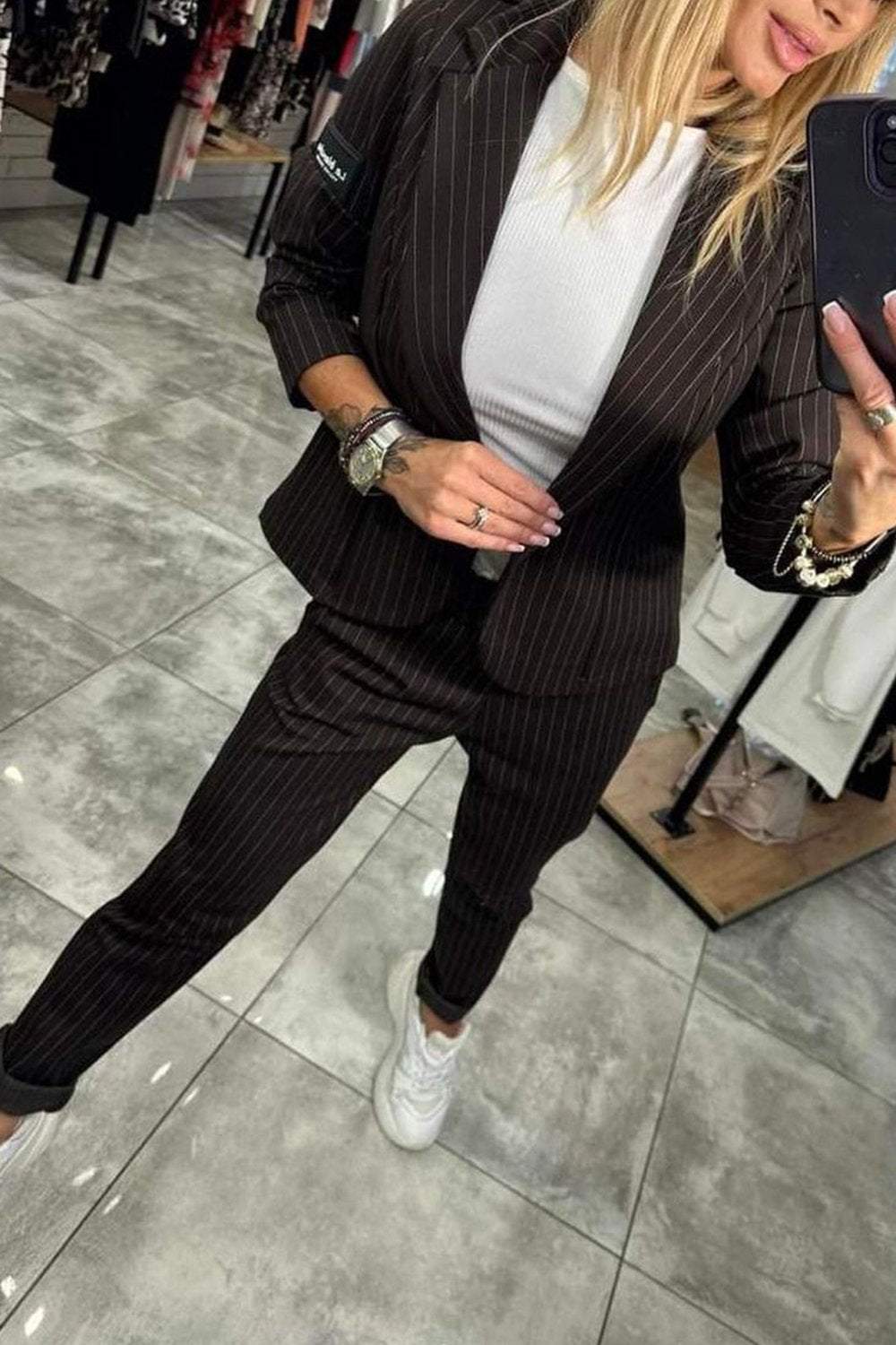 Women's Striped Top + Stretch Pants Two-piece Set