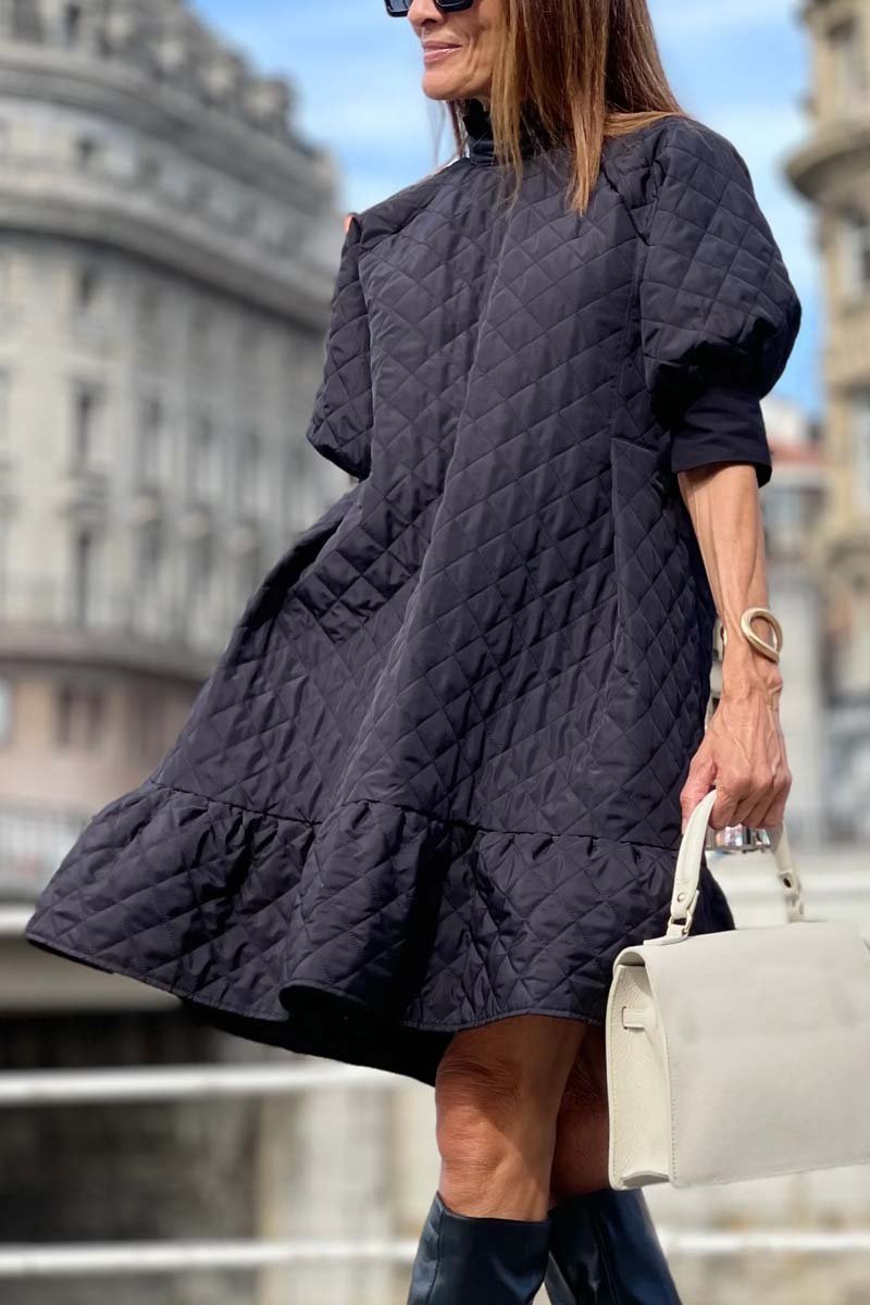 Women's loose plaid solid color dress