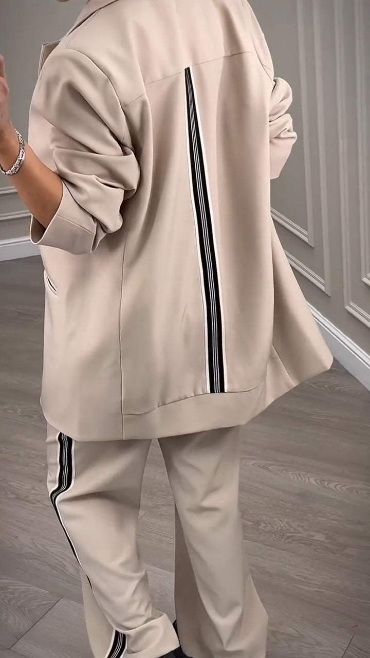 Women's Lapel Long Sleeve Striped Design Casual Suit