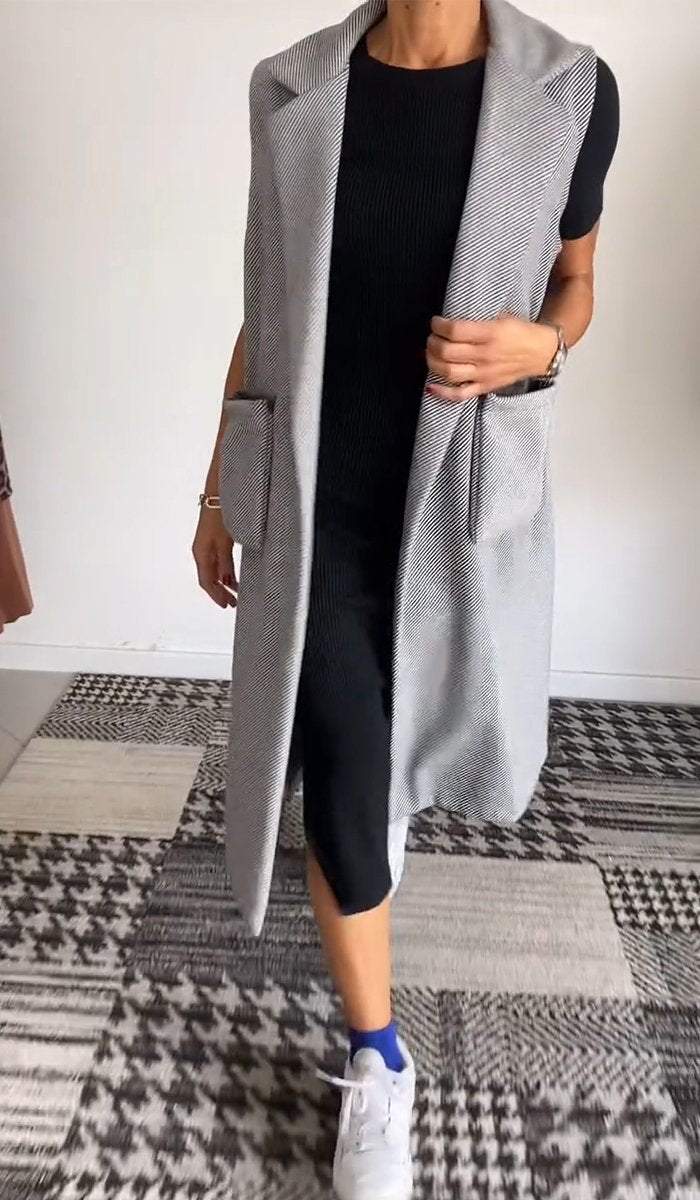 Women's Casual Lapel Sleeveless Jacket