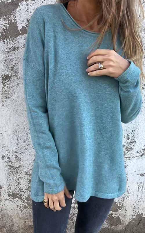 Women's Round Neck Solid Color Long Sleeved Top