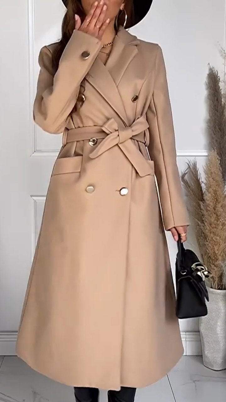 Women's Lapel Waist Long Coat