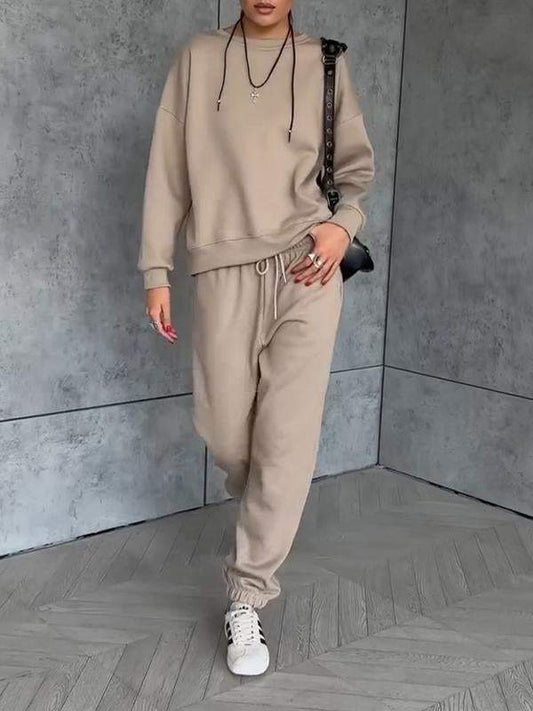 Women's Round Neck Solid Color Long Sleeve Sports Two-piece Suit