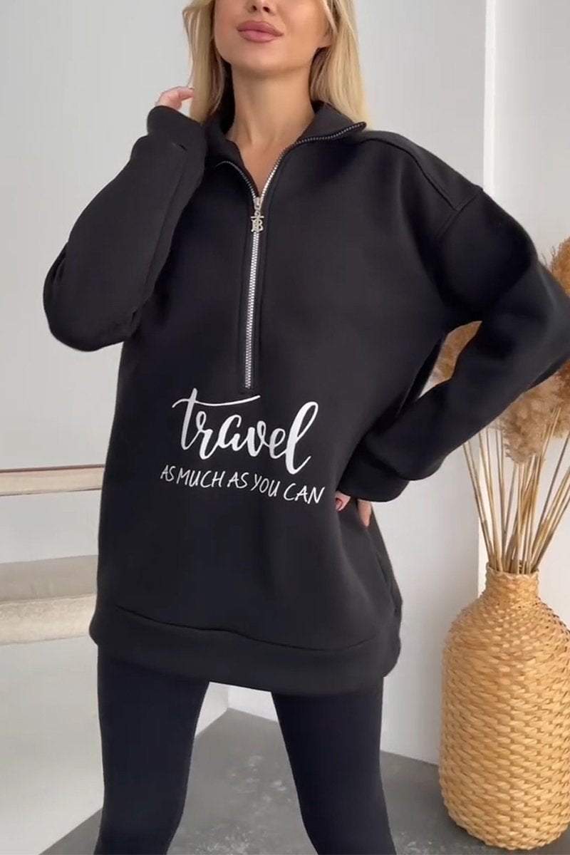 Women's Casual Lapel Half-zip Pullover Sweatshirt