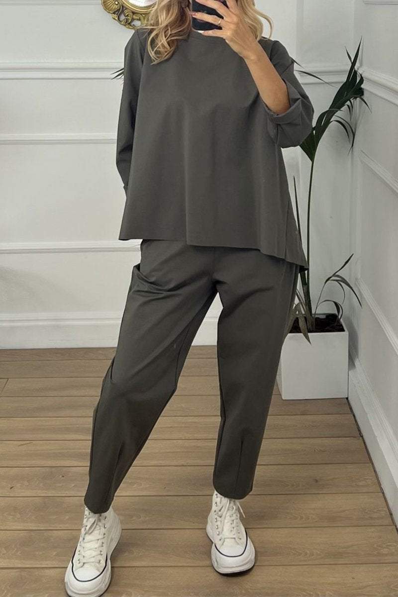 Women's Casual Round Neck Long Sleeve Two Piece Suit